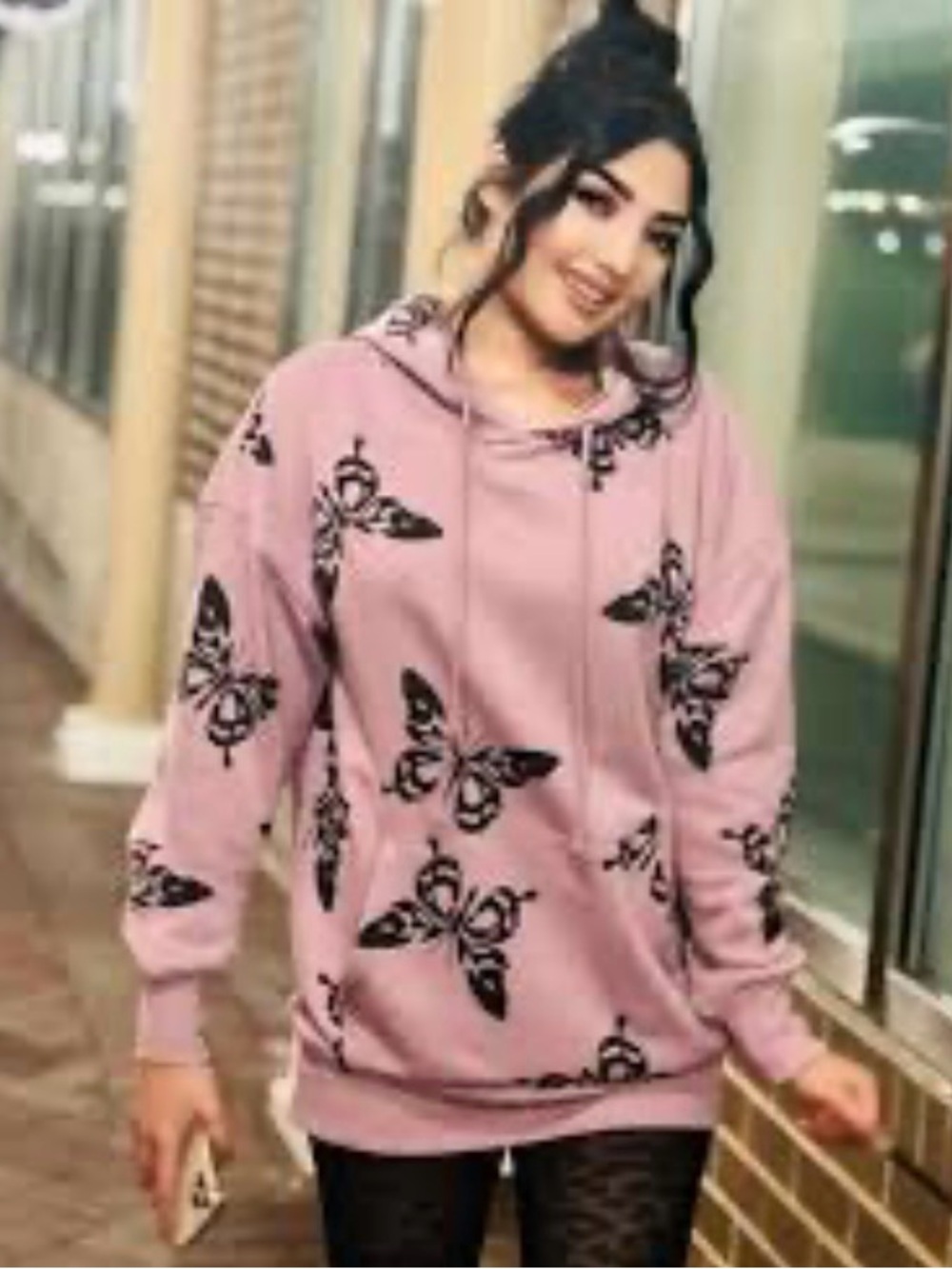 Wild Fable Oversized Women's Pink Butterfly Print Hoodie Sweatshirt-EUC